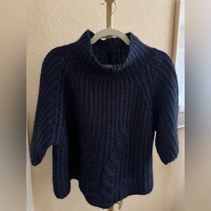 LO. RI. Italia Turtleneck 3/4 Sleeve Mohair-Blend Sweater / Navy / Size Large